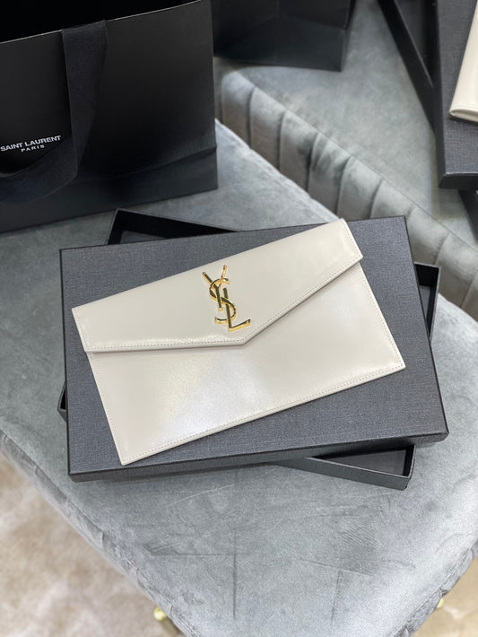 YSL ptown_新品手拿包-白光滑皮金釦