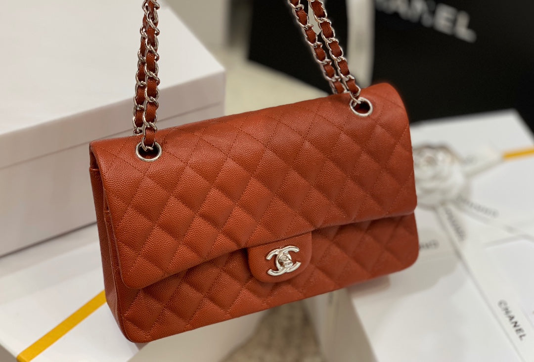 小香家-小球紋牛皮 CF包 棕色銀扣 25cm