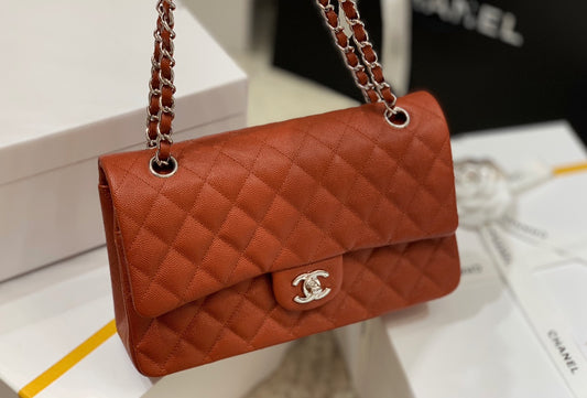 小香家-小球紋牛皮 CF包 棕色銀扣 25cm