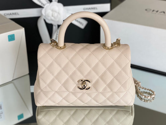 Chanel coco handle CF 小號-米白色牛皮-香檳金扣