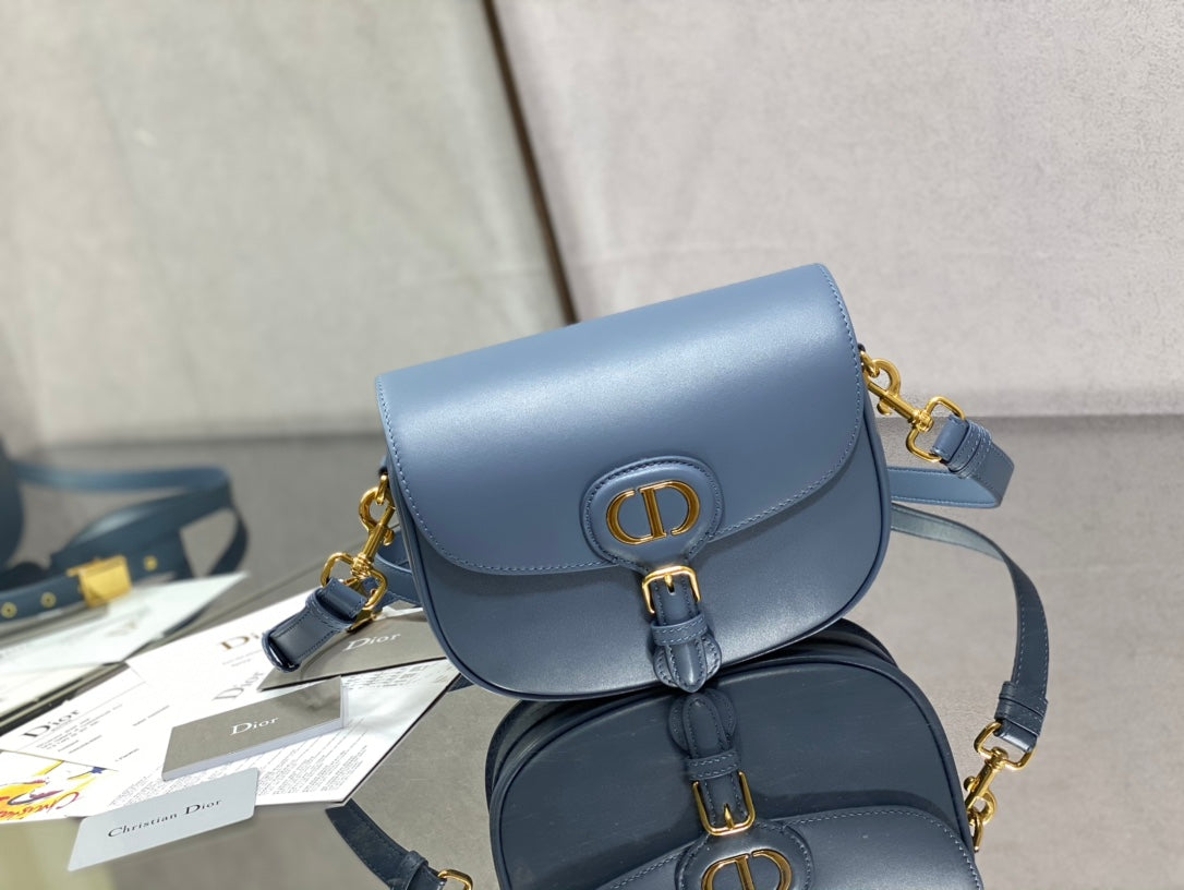 Dior Bobby-中號22cm-復古藍牛皮