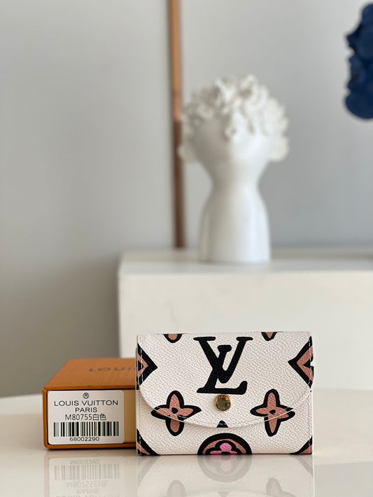 LV M80755 白色豹紋拉鍊卡包