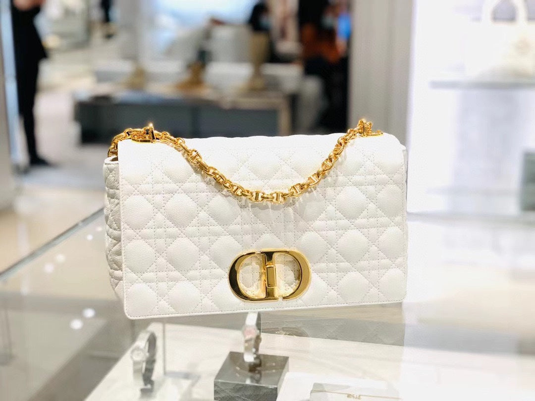 Dior Caro 大號28cm-白色小牛皮