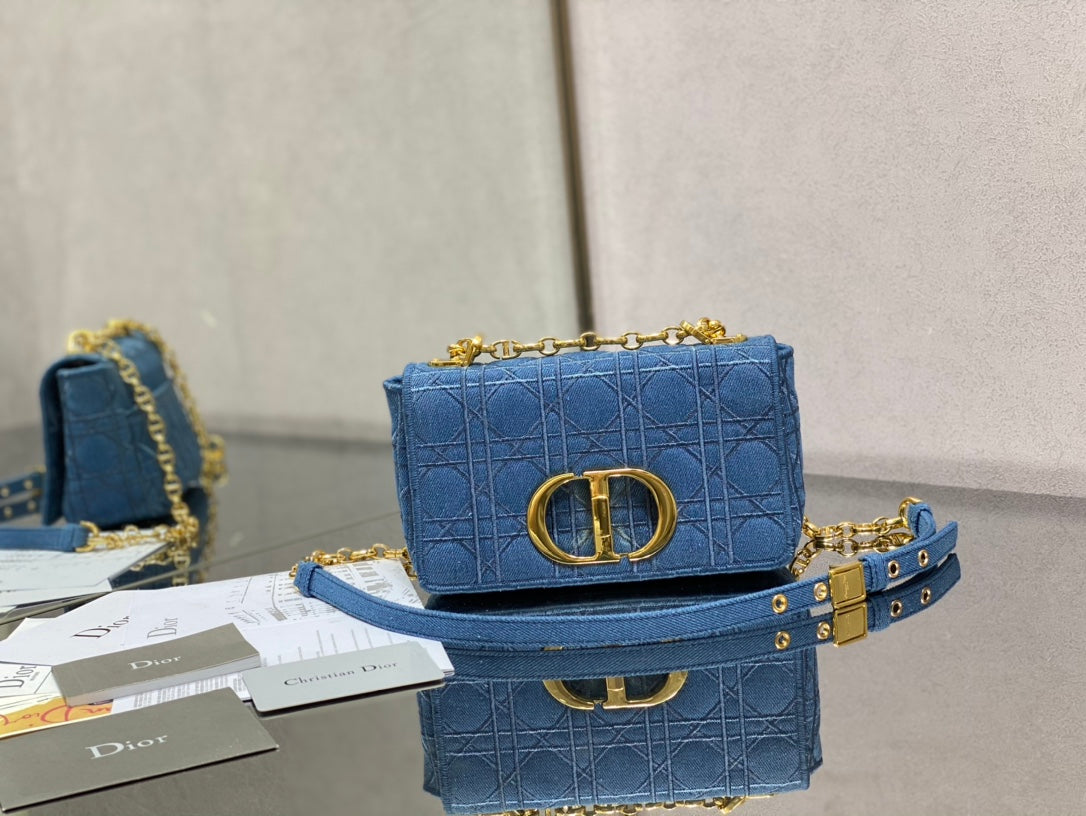 Dior Caro 小號20cm-牛仔藍