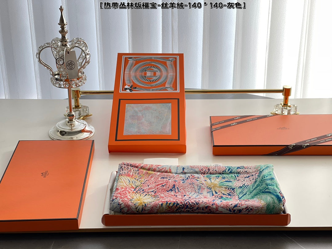 小愛款-熱帶叢林140真絲羊絨方巾
