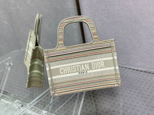 Dior Book Tote-Mini 23cm-金絲條紋