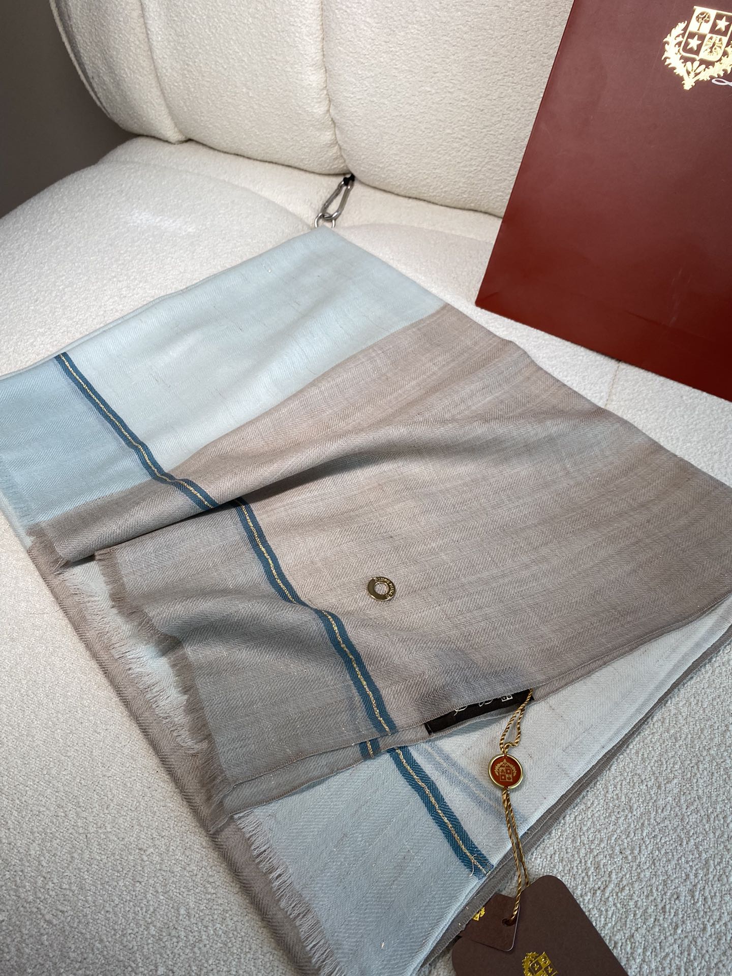 L-Piana-撞色銀絲格紋羊絨披肩-90*200cm