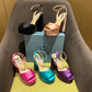 普P家-緞面厚底高跟涼鞋 粉色