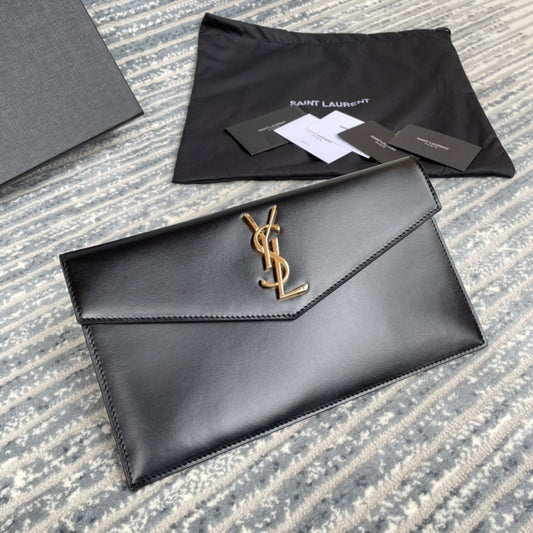 YSL ptown_新品手拿包-黑色牙籤紋金扣