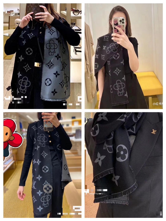 路L家-100%綿羊毛圍巾 34*180cm 黑色