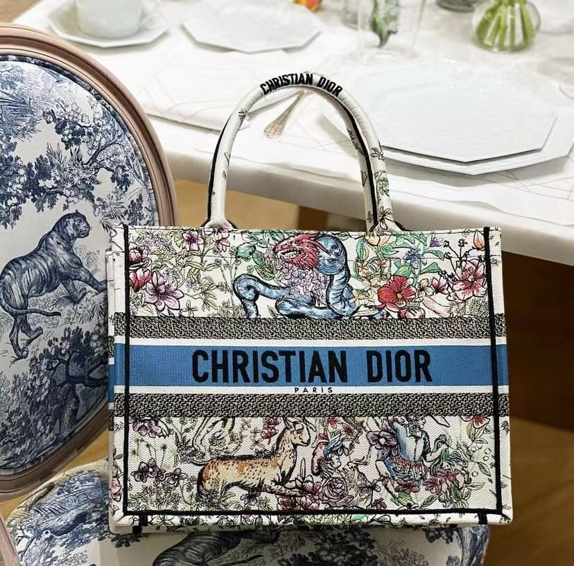 Dior Book Tote-中號36.5cm白花刺繡