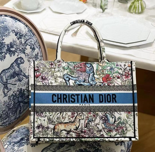 Dior Book Tote-中號36.5cm白花刺繡