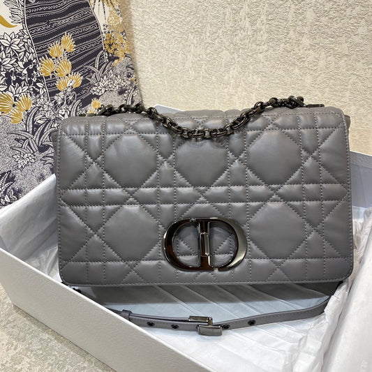 Dior-Caro 菱格紋 胖胖包 大號 灰色