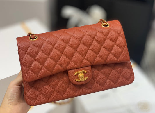 小香家-小球紋牛皮 CF包 棕色金扣 25cm