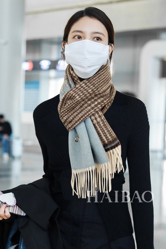 L-Piana 雙面拼色羊絨長圍巾 33*190cm-100%頂級端野羊絨