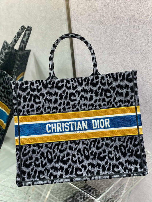 Dior Book Tote-大號41.5cm-絲絨豹紋-黃