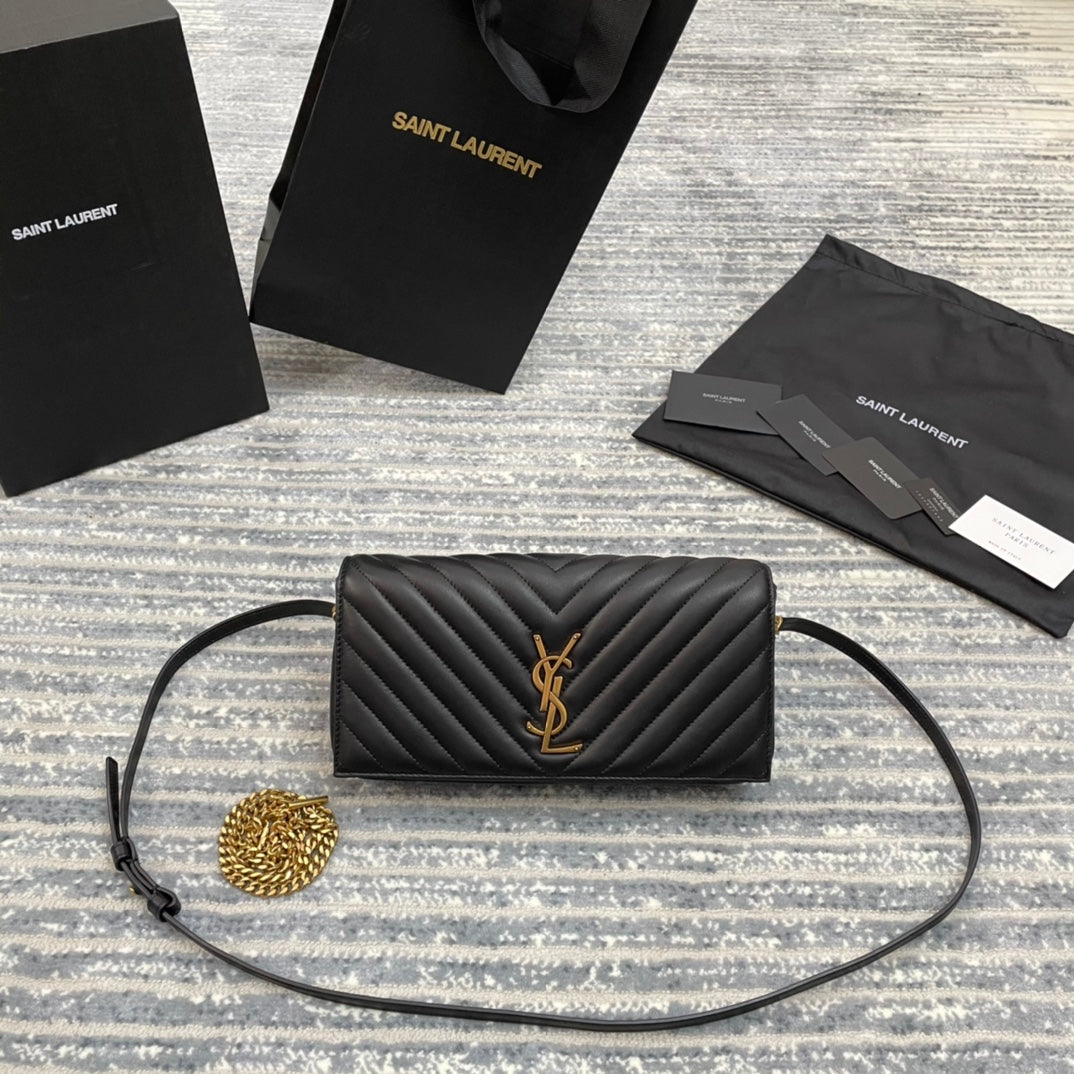 YSL  Kate 99絎縫小羊皮手袋-黑色金扣