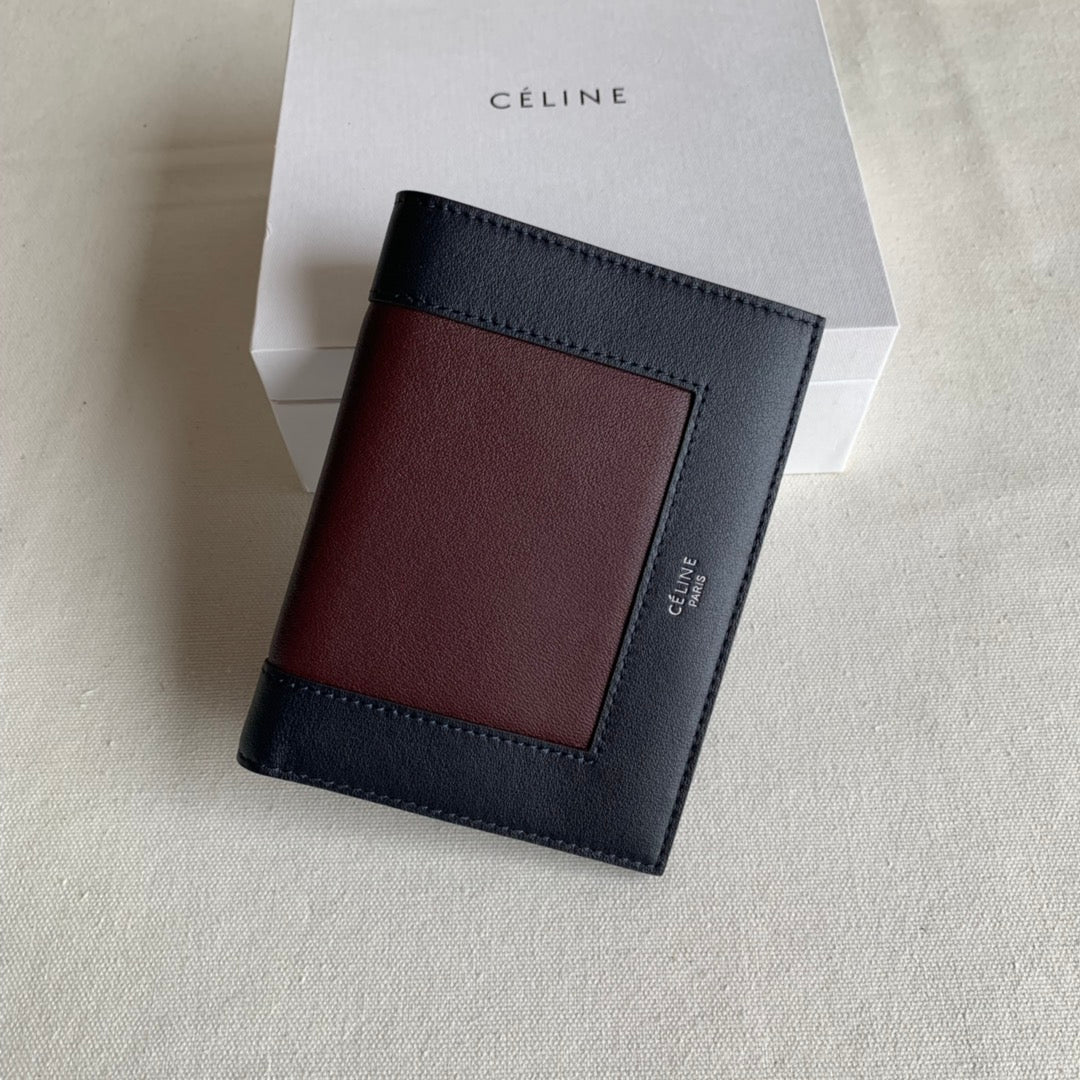 Celine 中夾-海軍藍拼酒紅色