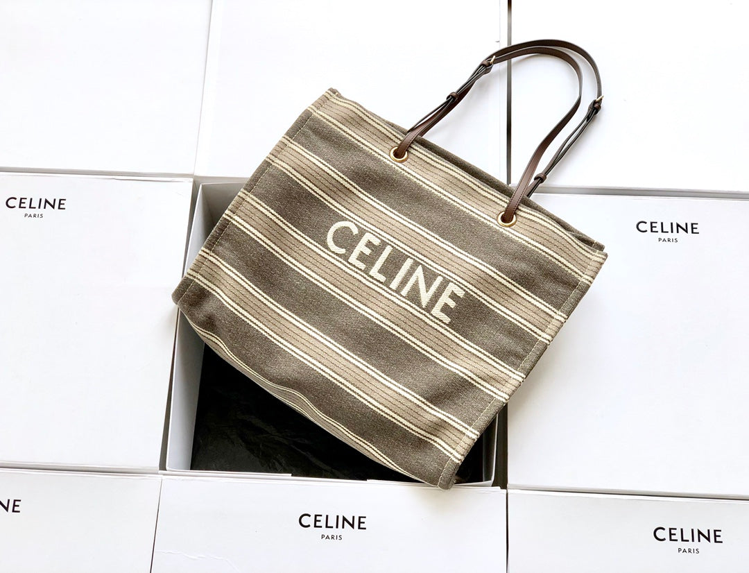 Celine 條紋提花和小牛皮正方形手袋