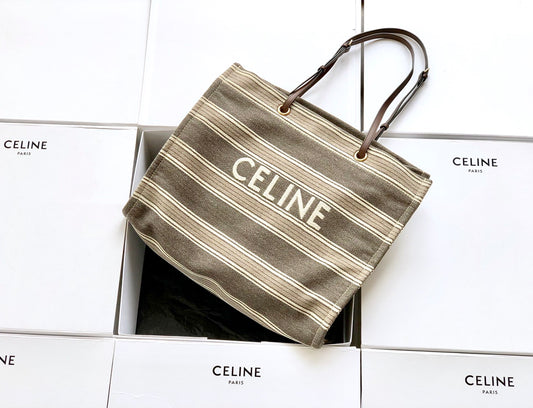 Celine 條紋提花和小牛皮正方形手袋