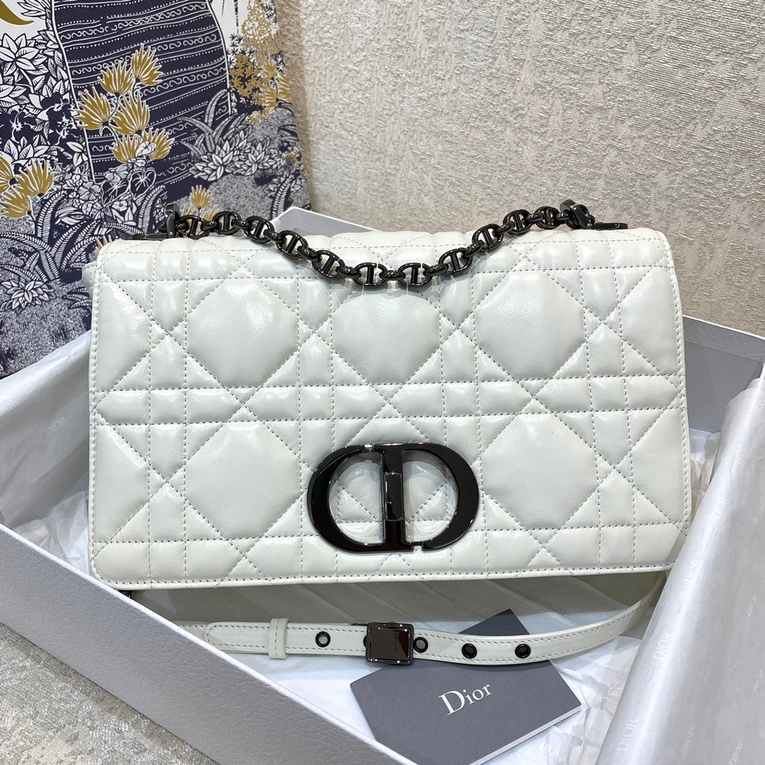 Dior-Caro 菱格紋 胖胖包 大號 白色