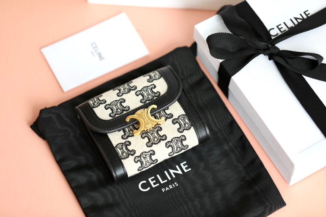 Celine 小號TRIOMPHE刺繡織物錢包-黑色