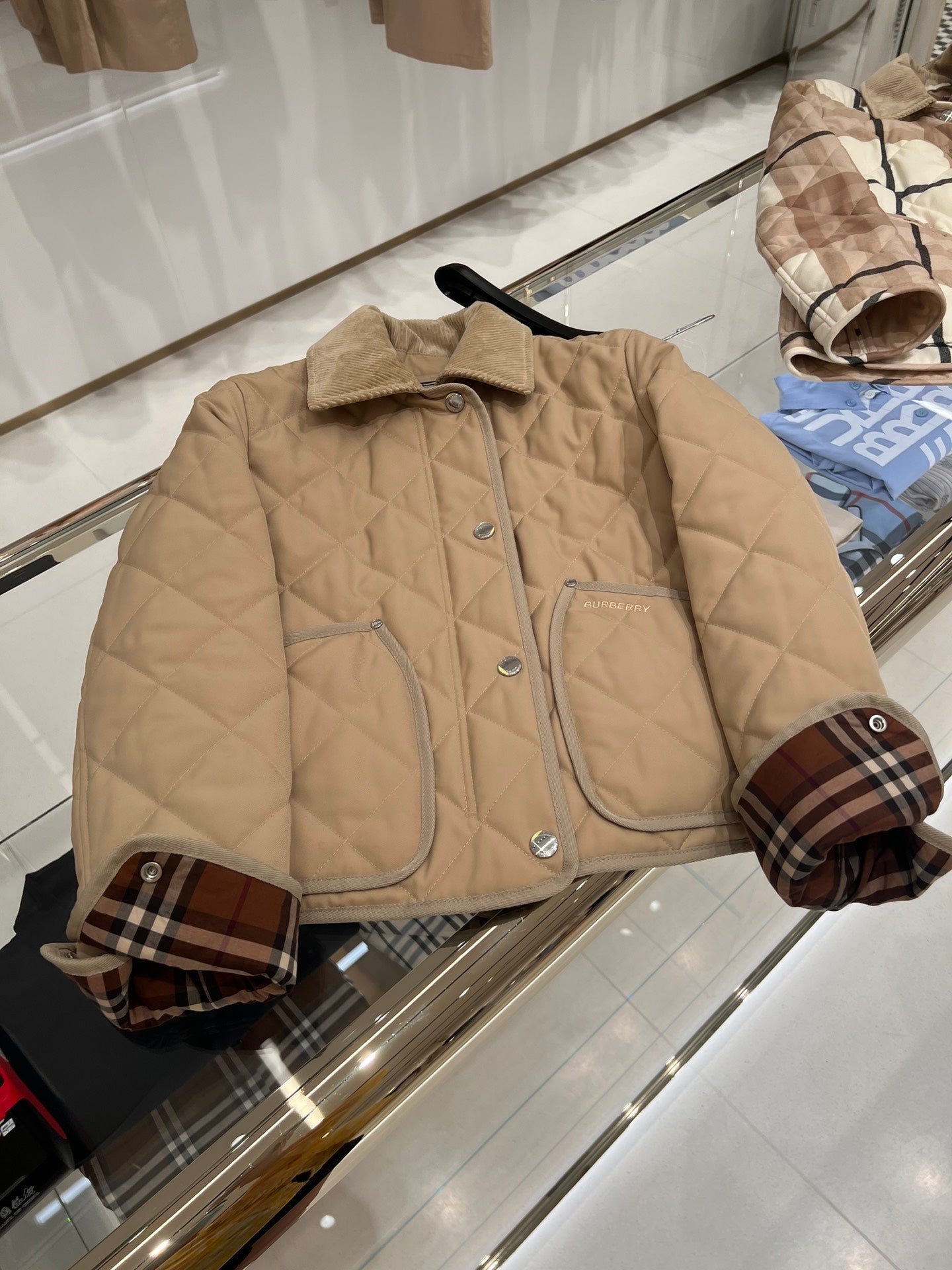 巴B家-秋冬棉服-經典格紋拼接燈芯絨衣領