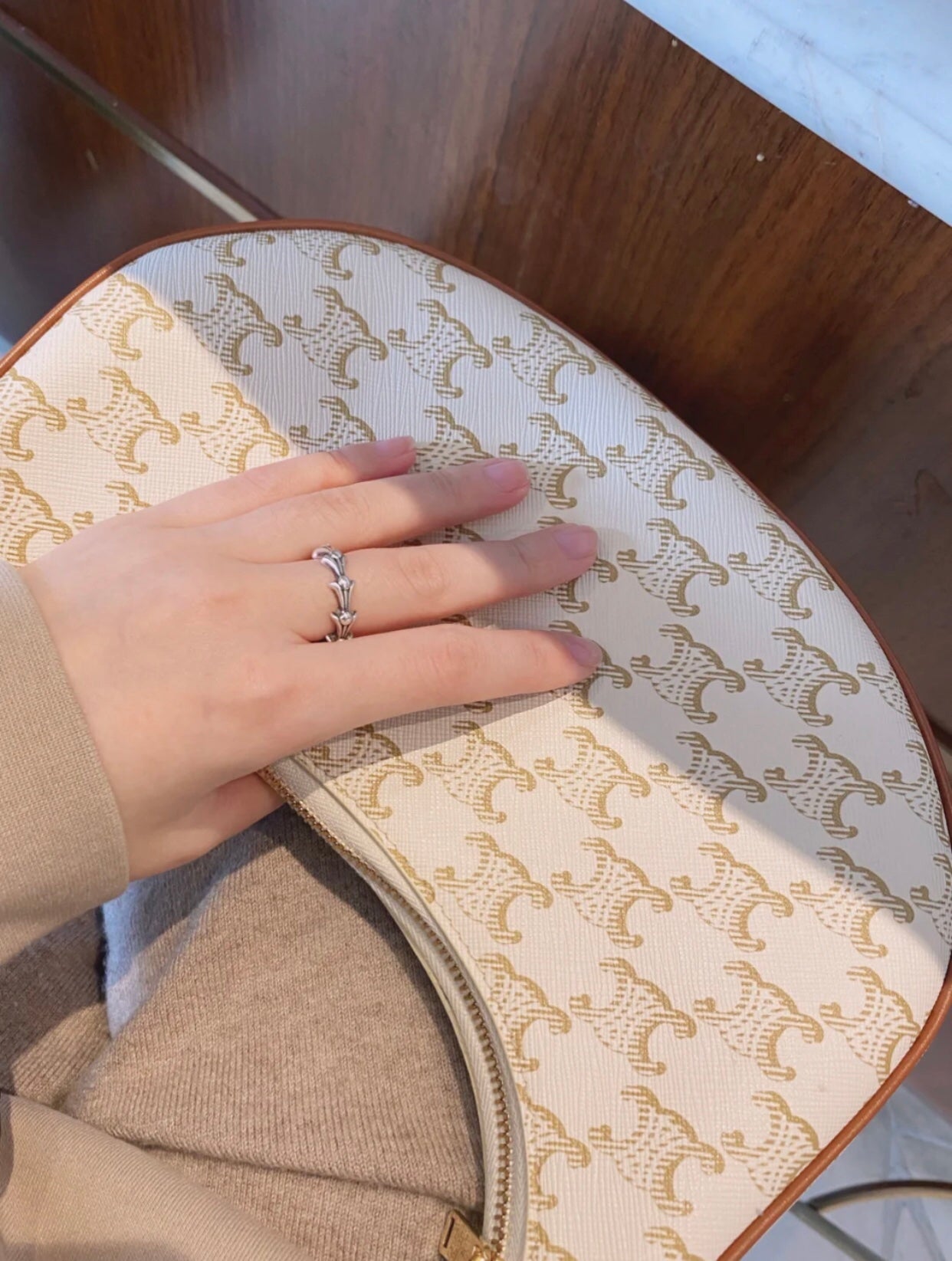 Celine AVA Triomphe帆布手袋-白色老花