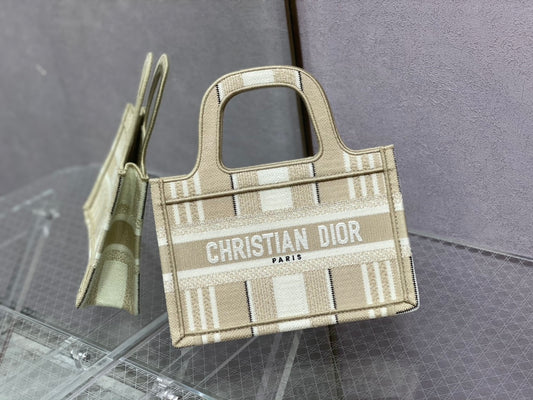 Dior Book Tote-Mini 23cm-米白條紋