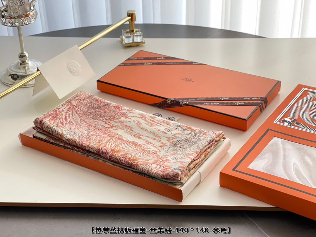 小愛款-熱帶叢林140真絲羊絨方巾