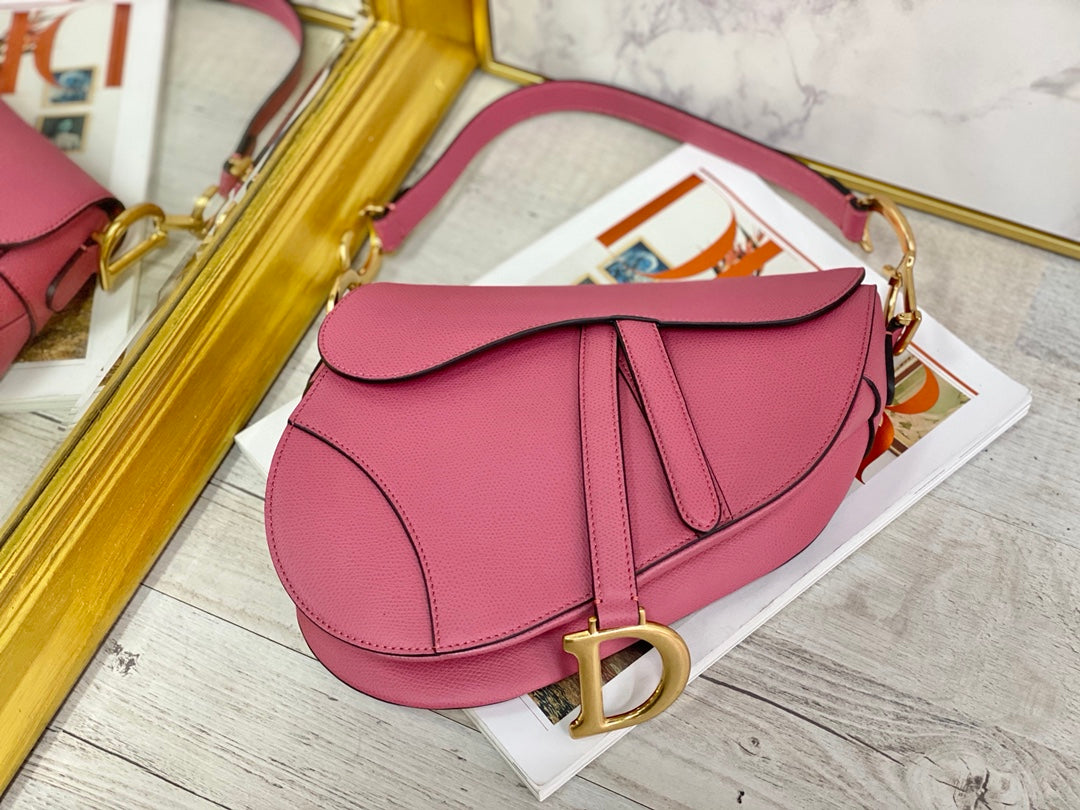 Dior Saddle 馬鞍包-手掌紋-大號桃紅色-25.5cm