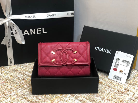 Chanel 復古CC荔枝牛皮-翻蓋中夾-復古五金
