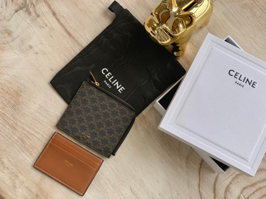 Celine TRIOMPHE人造革拉鍊袋和配可拆卸羊皮革卡包