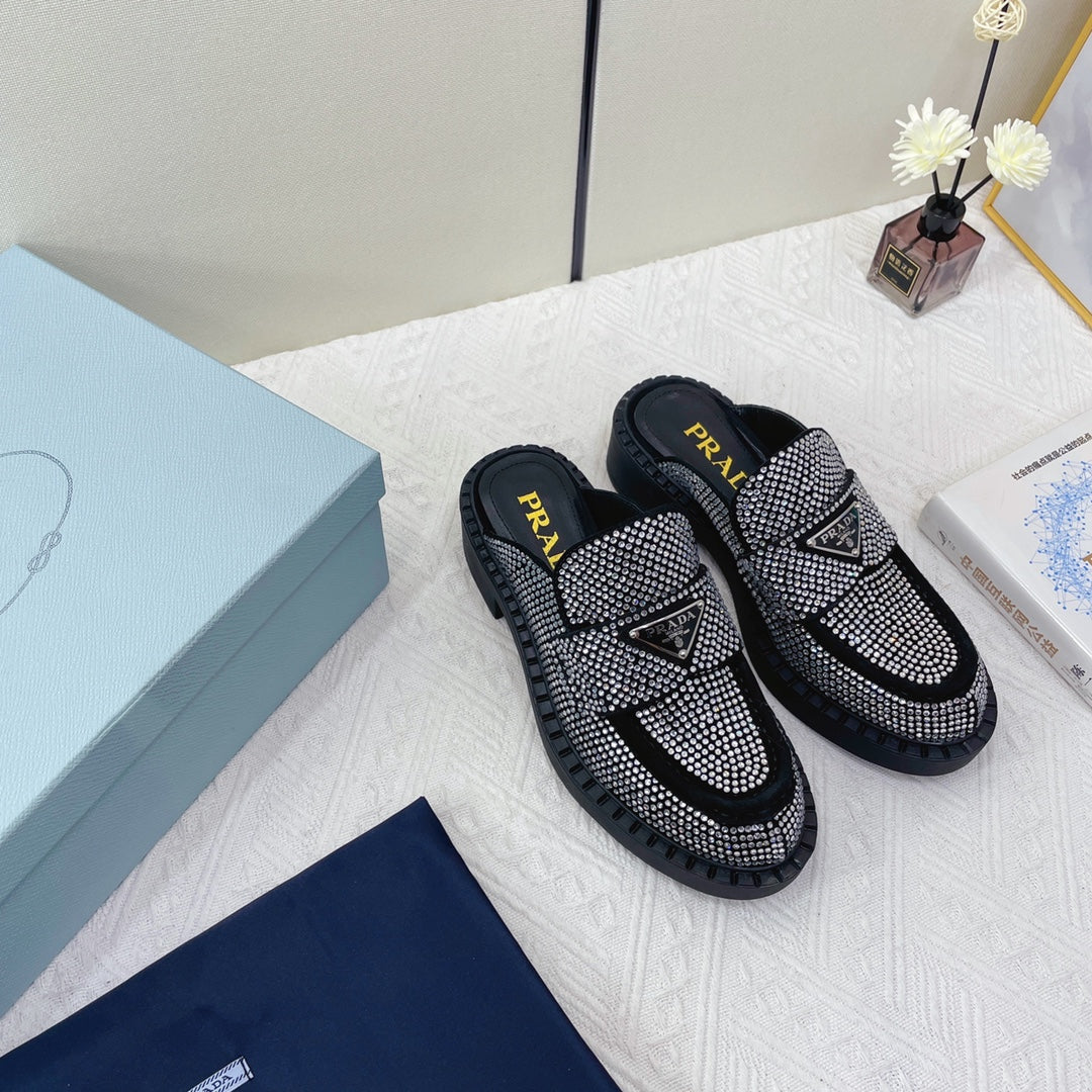 Prada 鞋-Prada 貼鑽 穆勒鞋（銀）