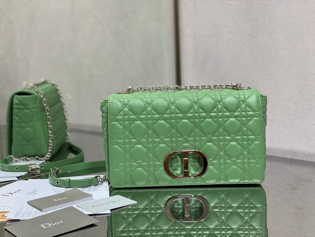 Dior Caro 大號28cm-綠色銀扣小牛皮
