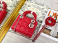 Dior-Mini Lady Dior手袋-三格黛妃-17cm -紅色銀釦