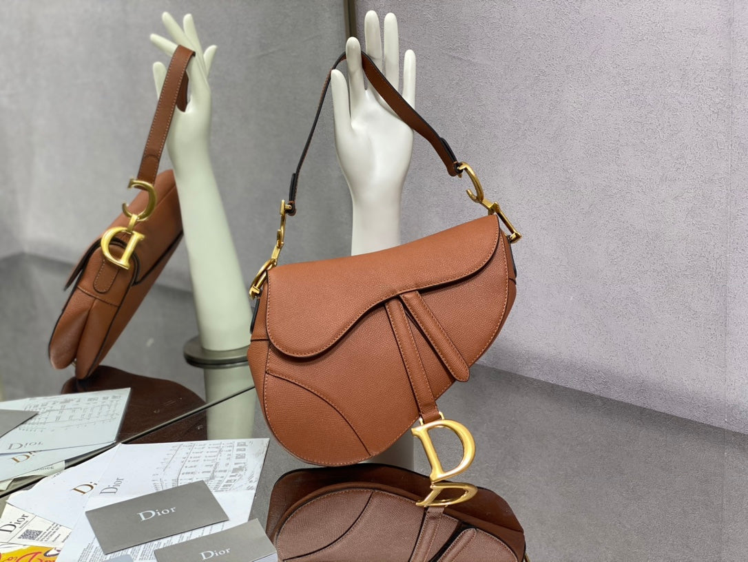 Dior Saddle 馬鞍包-手掌紋-大號焦糖棕色-25.5cm