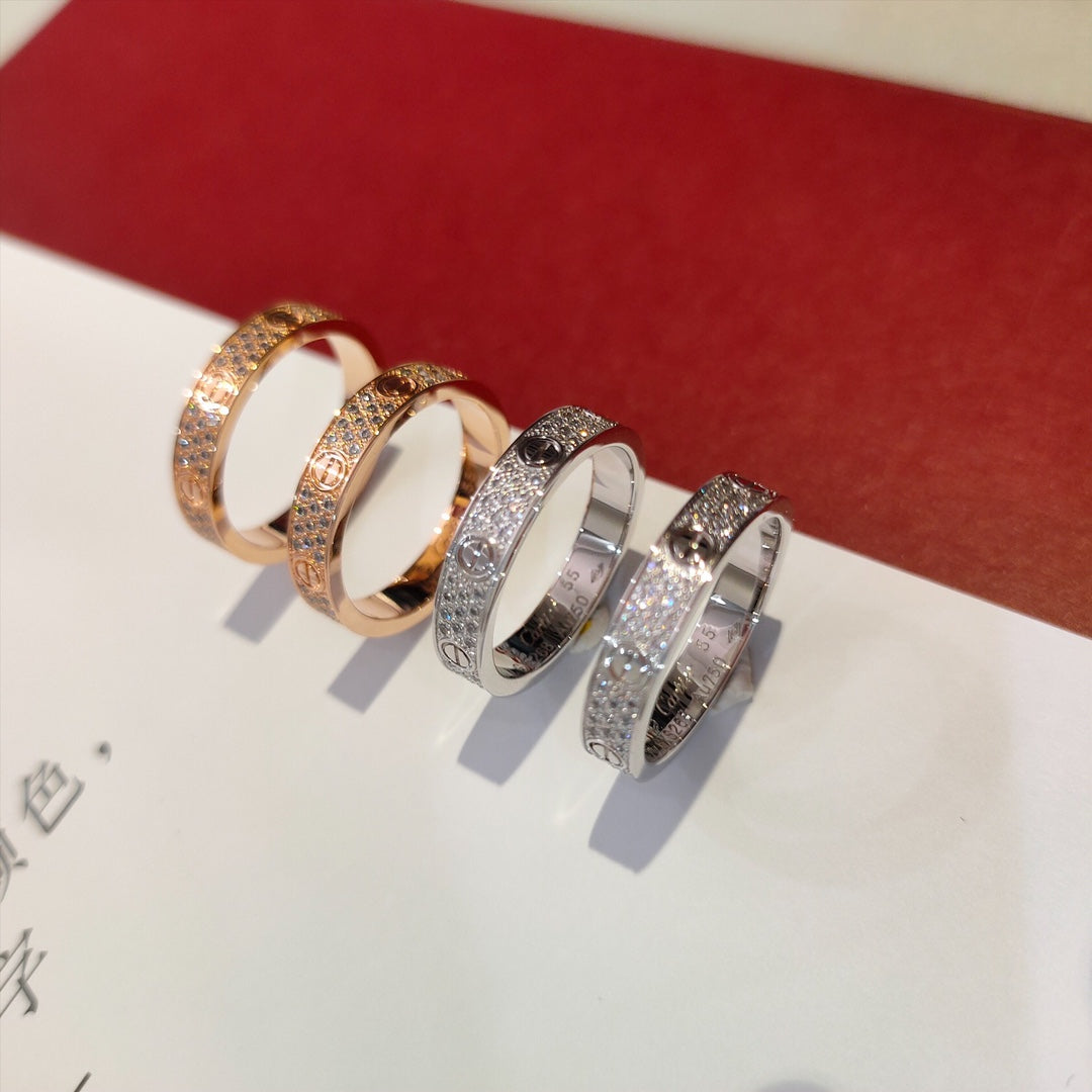 Cartier Love 寬版滿天星戒指-玫瑰金/白金