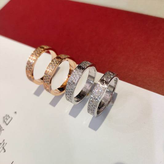 Cartier Love 寬版滿天星戒指-玫瑰金/白金