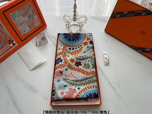 小愛款-佩斯利繁花 140真絲羊絨方巾