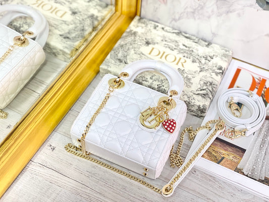 Dior-Mini Lady Dior手袋-三格黛妃-17cm-白色愛心釦