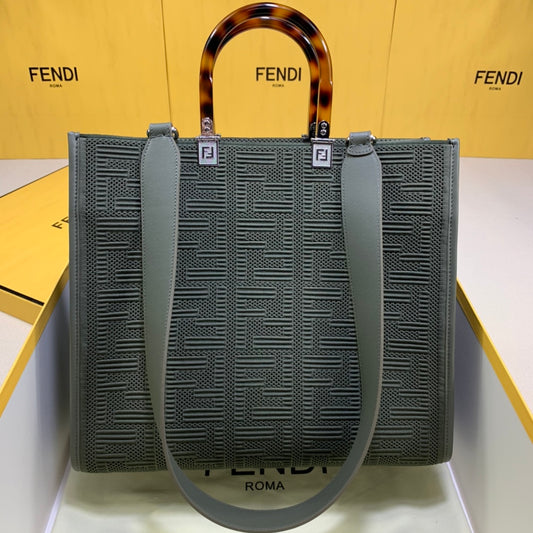 芬F家-Fendi Sunshine-中號灰綠色網眼手提袋