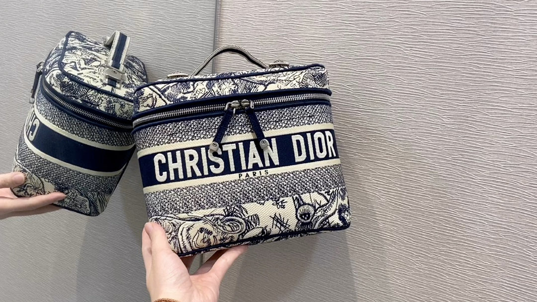 Dior 深藍老虎化妝包-刺繡叢林