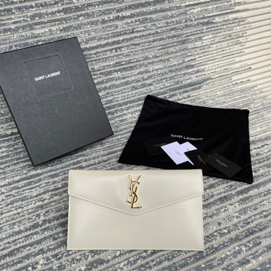 YSL ptown_新品手拿包-白牙籤紋金扣