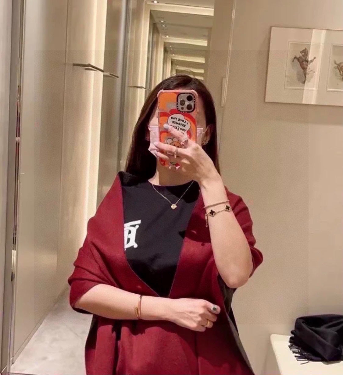 小愛款-雙面羊絨披肩圍巾 210cm 紅色