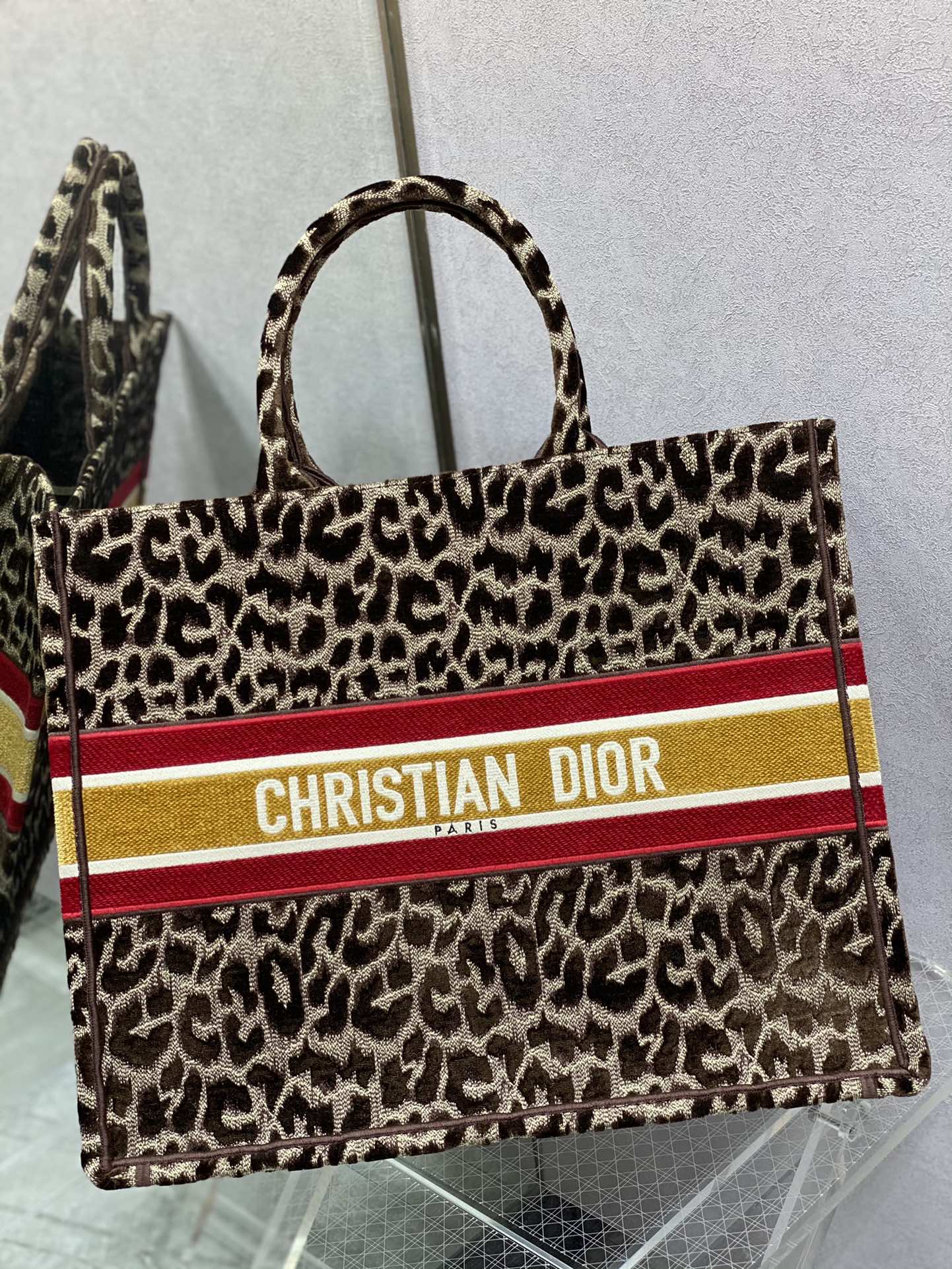Dior Book Tote-大號41.5cm-絲絨豹紋