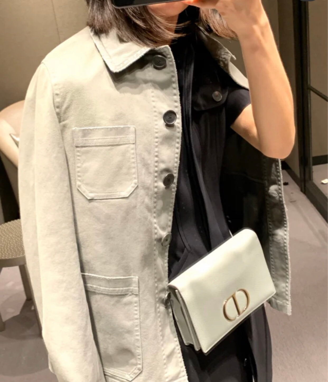 Dior 30 Montaigne 蒙田二合一手拿包／腰包-石灰色