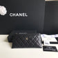 Chanel 拉鍊長夾卡包-扁長夾-黑色荔枝皮銀扣