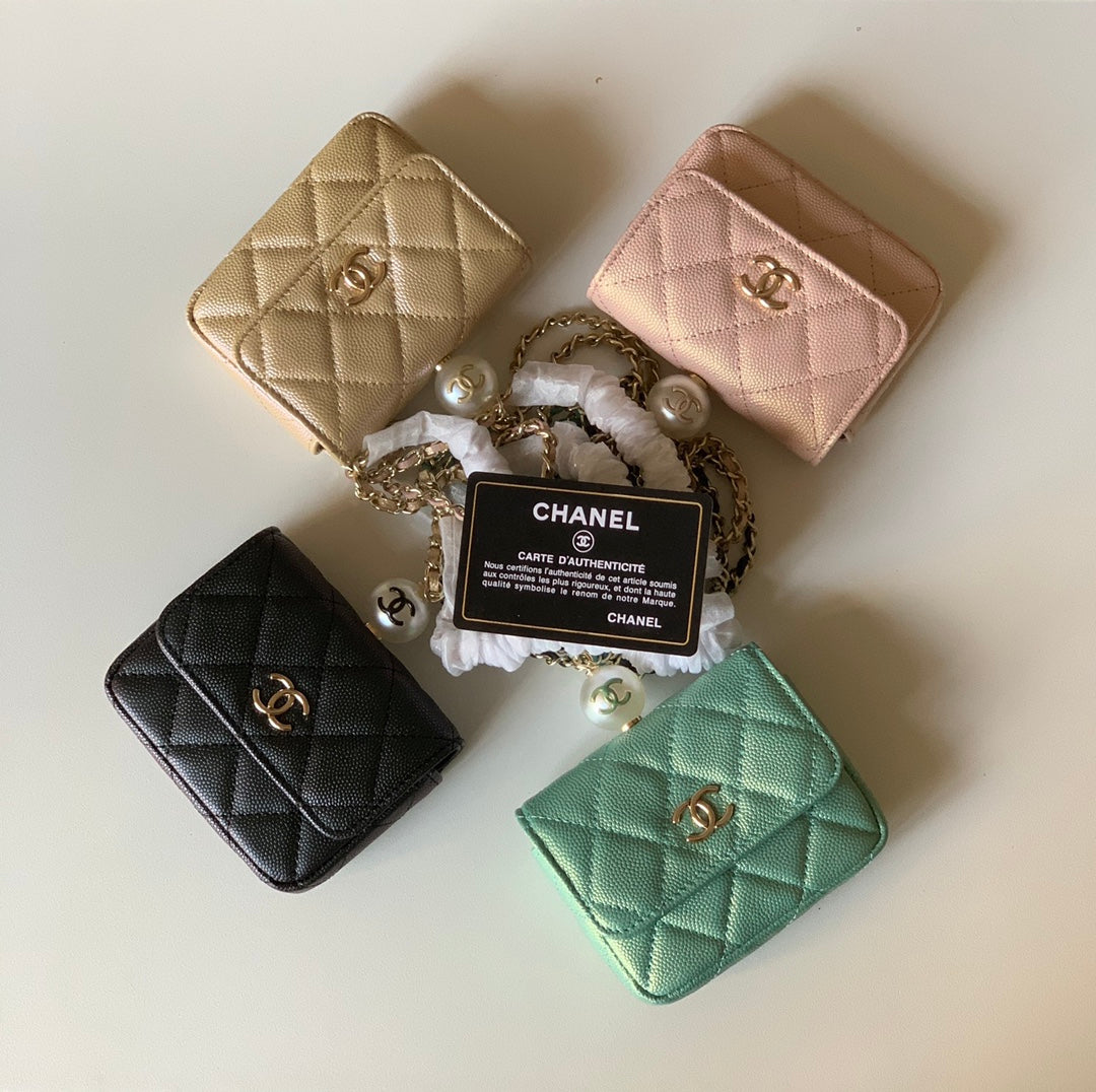 CHANEL 珍珠鏈條零錢包！