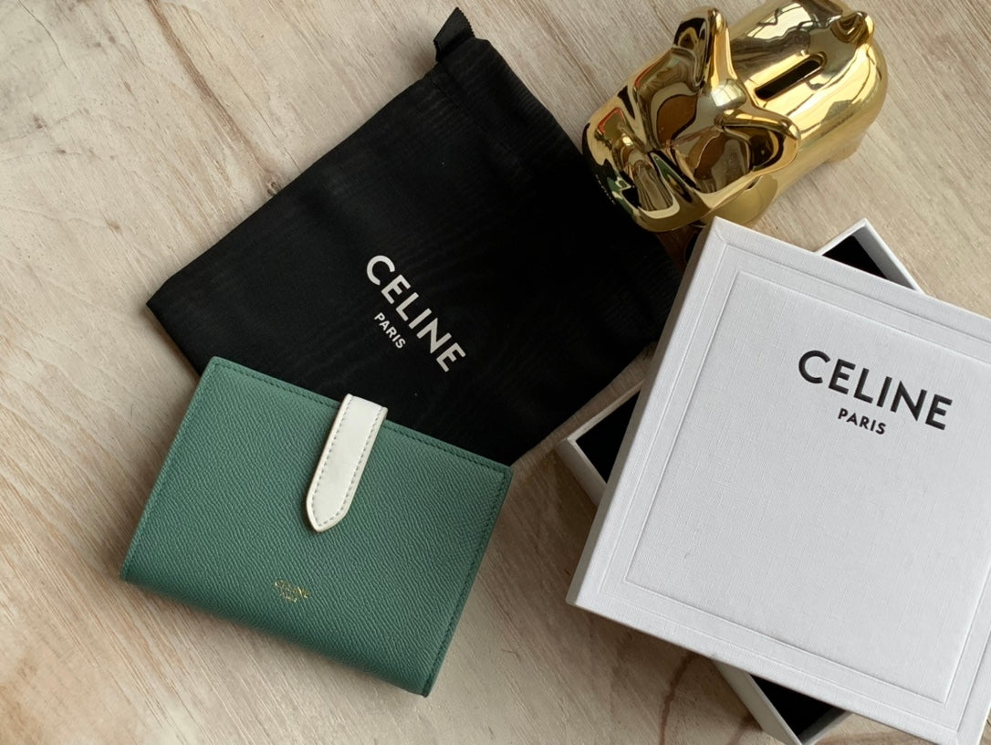 Celine 中夾-STRAP粒面小牛皮錢包
